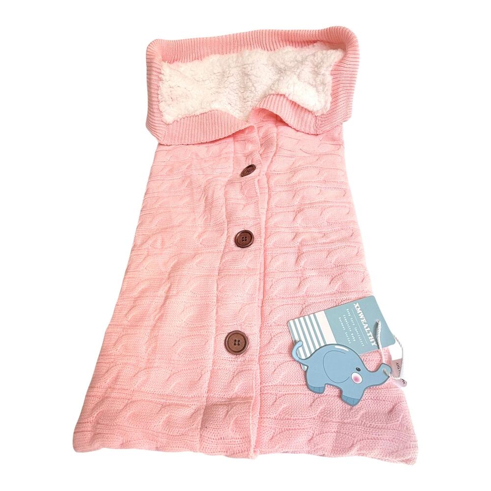 XMWealthy Baby BLANKET Knit Stroller Car Seat Sweater Pink Button 0-6 Months NWT